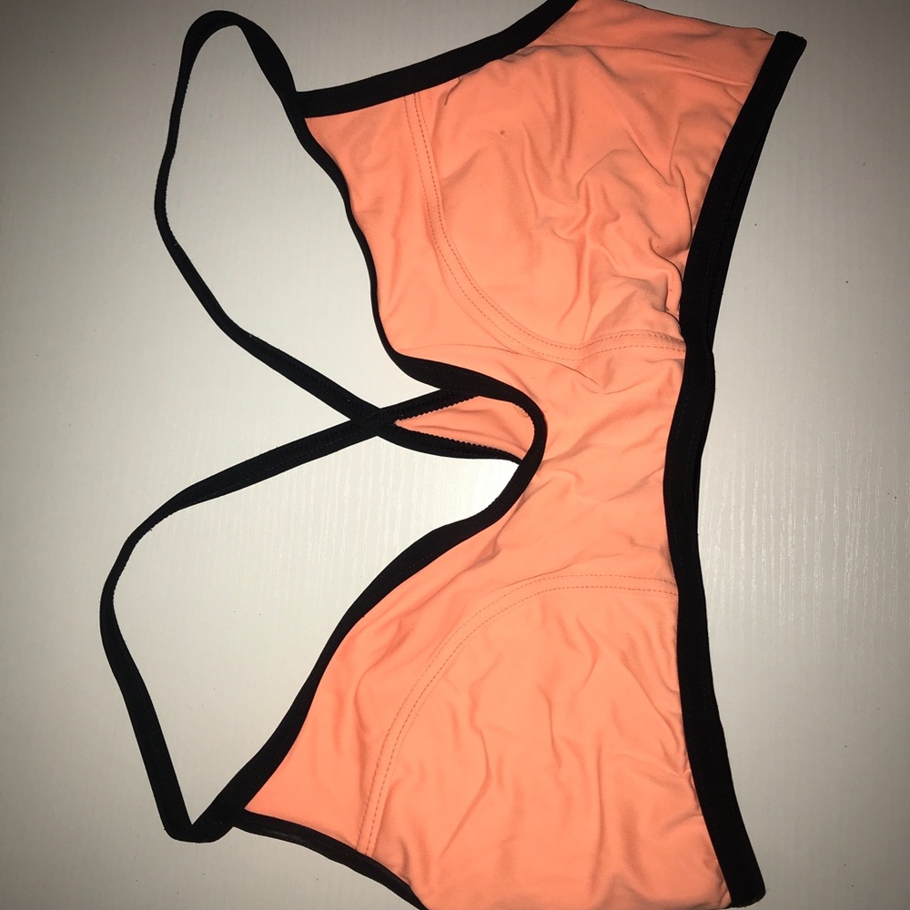 Chic Peach Bikini Top with Black Trim